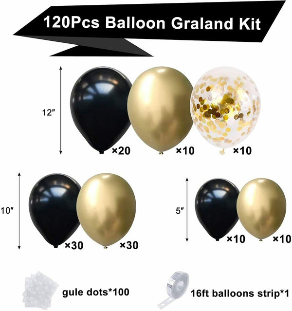 120PCS Black Gold Arch Balloon Set Party Supplies Garland Decoration