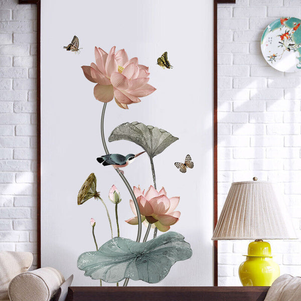 Lotus Flower Chinese Calligraphy Wall Stickers Vinyl Decal Home Decor Art Mural - Lets Party