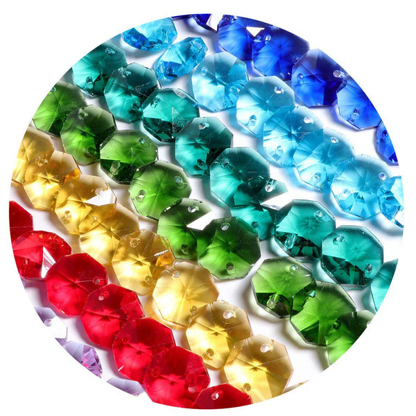 20 x octagon beads mixed colours crystal glass suncatchers mobiles 14mm 2 holes