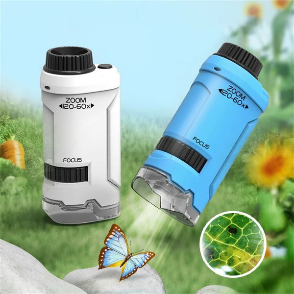 Kids Pocket Microscope 60X-120X Handheld Magnification Lens LED Lighted AU