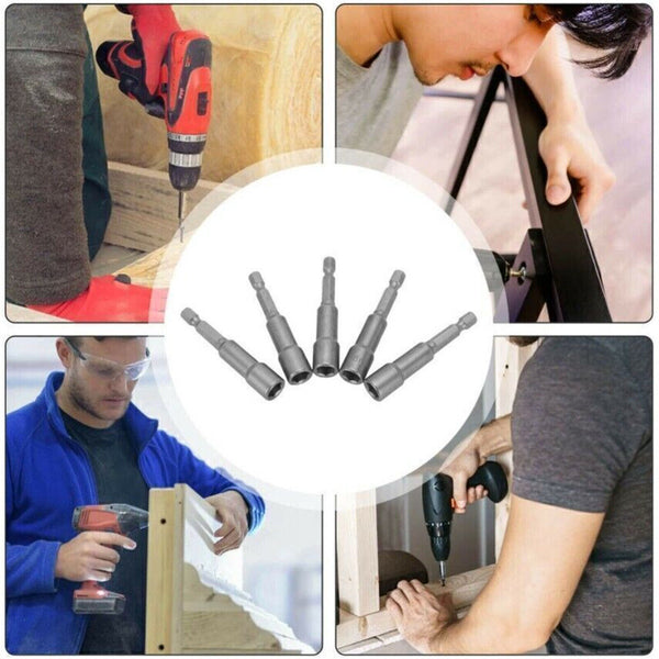 5PCS 8mm Magnetic Tech Screw Driver Tek Bit Drill Nut Setter Roofing Cladding AU