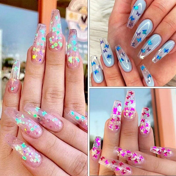 1/2X 12 Colours Butterfly Flakes Glitter Nail Sequins Nail Art Flakes Makeup DIY