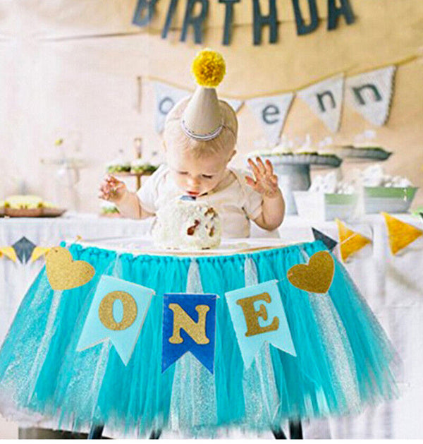 Gold Glitter One Year Old 1st Birthday Banner Flag Baby 1st Birthday Decorations