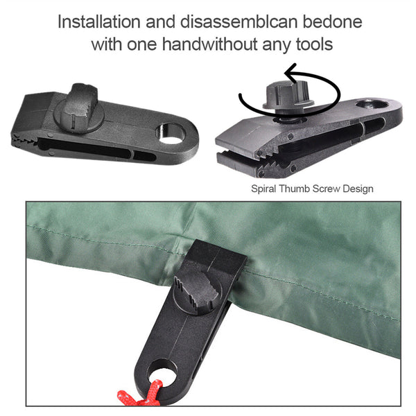 30/60X Tarp Clips Hangers Thumb Screw Camping Tent Clamps Lock Grip+Elastic Cord