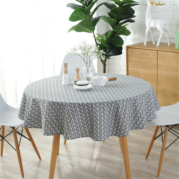 Geometric Cotton Linen Round Table Cloth Tassel Trim Dining Table Cover Deco AU
