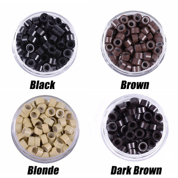 Hair Extension Micro Rings Beads 200-400x Silicone Lined MicroBead 5 x 3mm Links