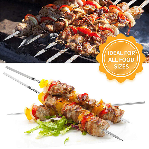 Stainless Steel Barbecue Metal Skewers Flat Needle BBQ Tools Kebab Stick 28CM AU - Lets Party