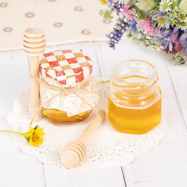 50Pack 45ml Hexagon Mini Glass Honey Jars with Wood Dipper Gold Lid Bee Pend AU