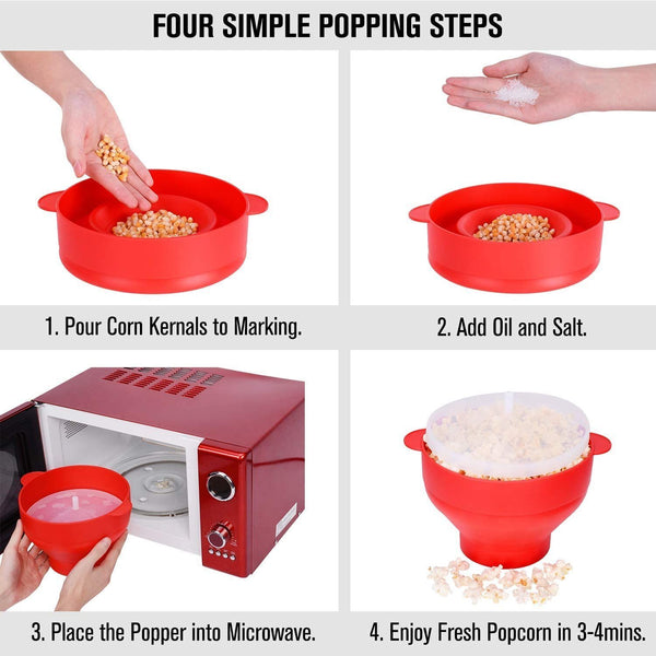 Microwave Silicone Popcorn Popper Maker Collapsible Bowl Hot Air Dishwasher Safe - Lets Party