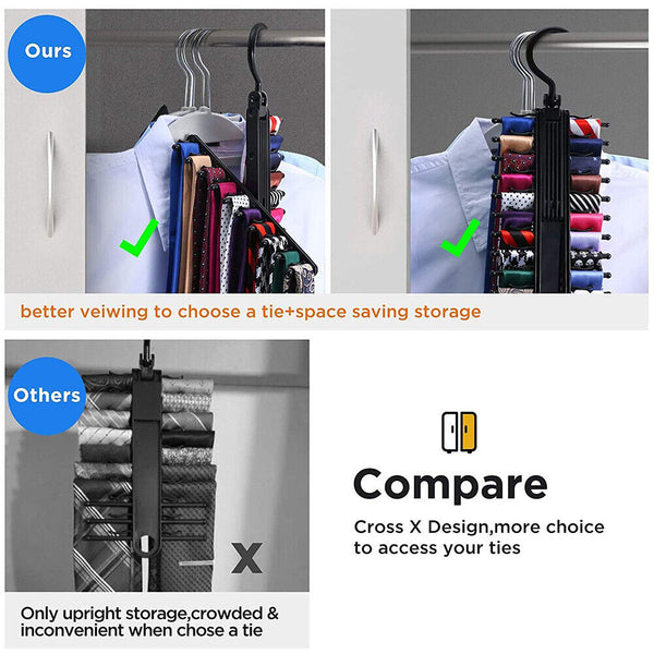 Adjustable NEW Scarf 20 Tie Home Hanger Rack 360° Rotating Holder Compact Belt