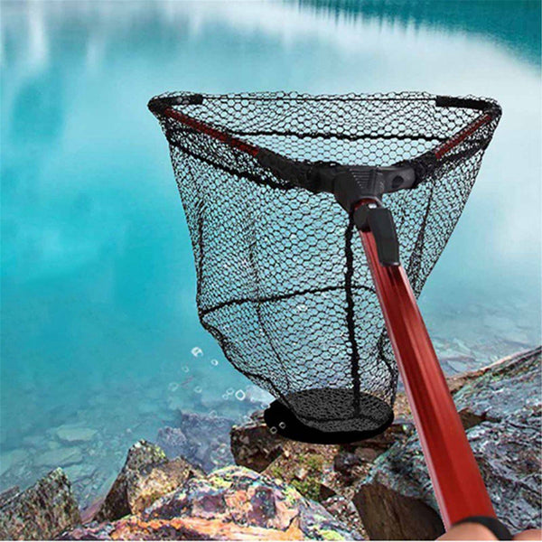 Fishing Landing Net Aluminum Alloy Red Portable Fish Mesh  Pole Handle Foldable