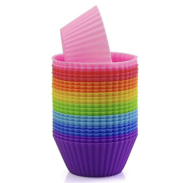 40 To 60x Round Cup Cake Silicone Baking Mould Cupcake Case DIY Bake Mold Muffin