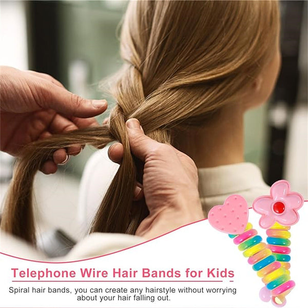 5PCS Colorful Telephone Wire Hair Bands Bowknot Braided Wire Hair Bands for Kids