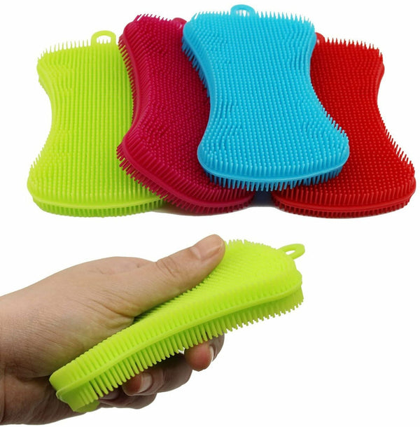 4X Home Kitchen Silicone Scrubber Sponge Brush Dish Pot Pan Washing Cleaning AUS - Lets Party