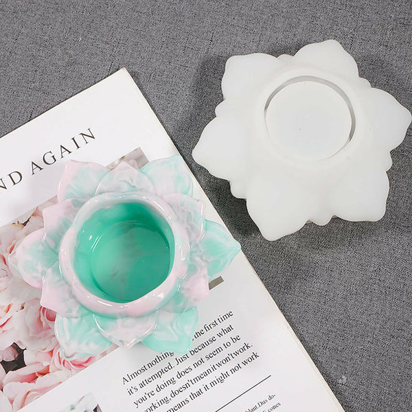 3D Lotus Candle Holder Ashtray Silicone Mold Epoxy Resin Mould Making Craft DIY