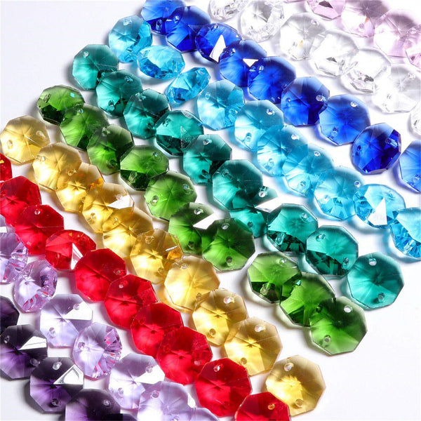 20 x octagon beads mixed colours crystal glass suncatchers mobiles 14mm 2 holes
