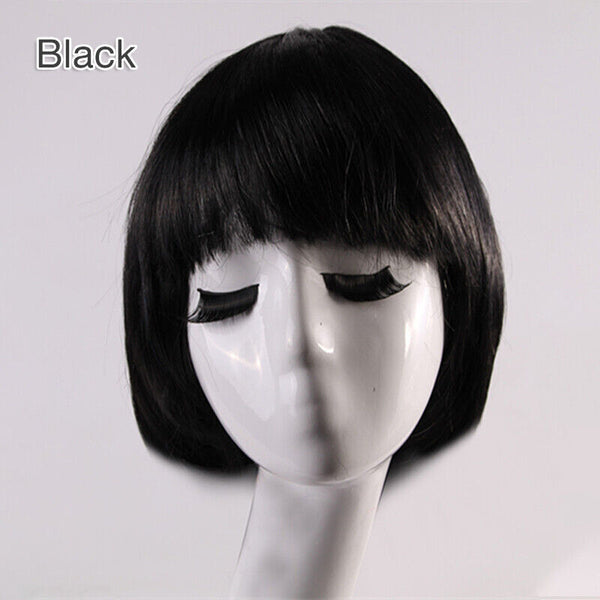 Womens Short Straight BOB Sleek Hair with bang Synthetic Cosplay Wig Wigs Party