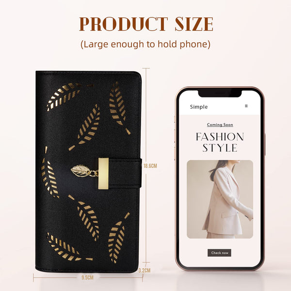 2X Womens Long Leaf Bifold Wallet Leather Card Holder Purse Zipper Buckle Clutch