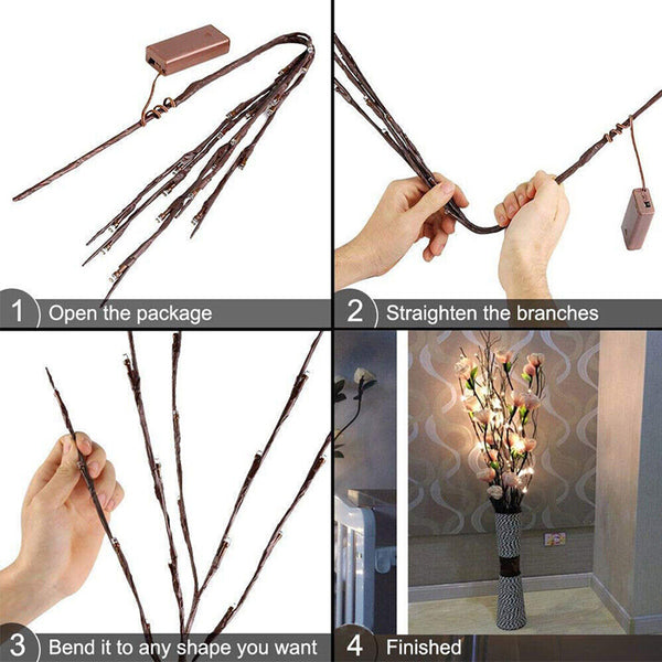 20 LED Twig Branch Fairy Light Flowers Tree Willow Night Lamp Home Xmas Decor AU