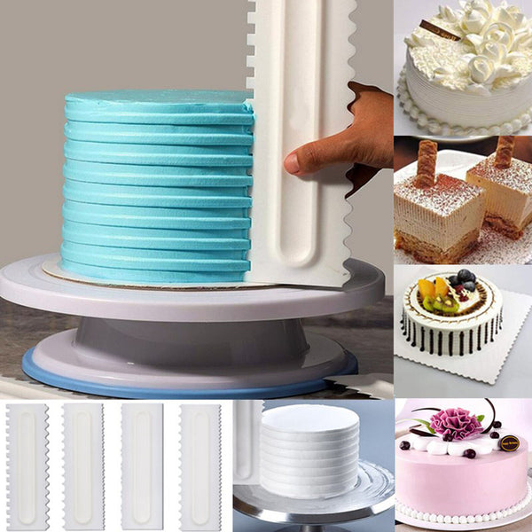 4PCS Cake Decorating Icing Smoother Edge Frosting Scraper Comb Pastry Spatulas