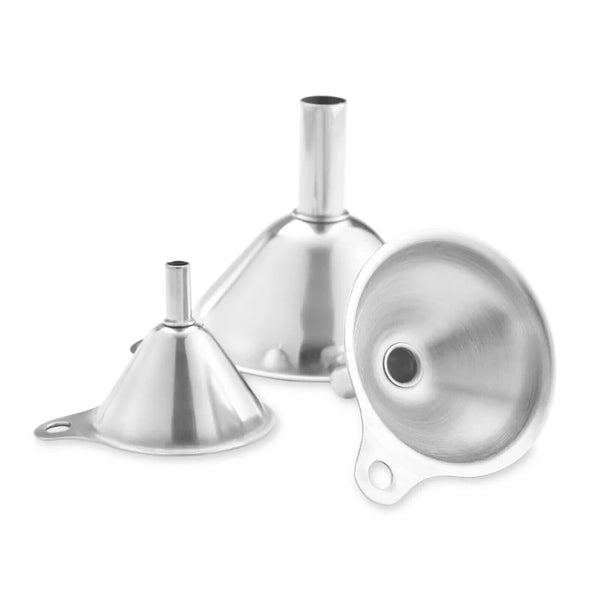 3X Stainless Steel Funnel Oil Liquid Funnel Metal Funnel With Hanging Rings