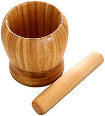 Set Mortar+Pestle Garlic Press Crusher Spice Herb Grinder Tool Hard Wood Natural