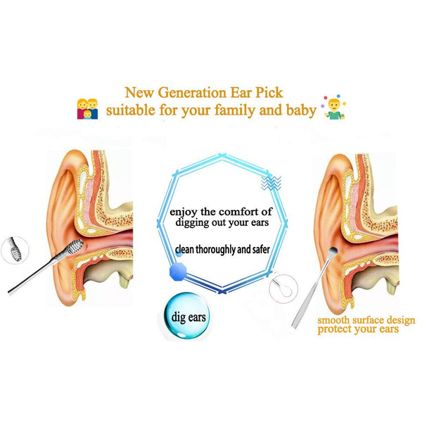 14pcs Stainless Steel Ear Pick Wax Cleaner Earpick Curette Remover Earwax Remova