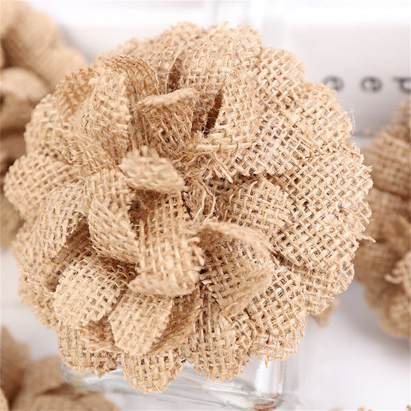 5Pcs Flowers DIY Hessian Jute Burlap Retro Wedding Decoration Pearl Rose Head AU