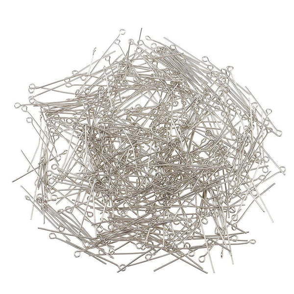 200pcs Eye Pins Silver Plated Alloy 50mm long 0.7mm dia Jewellery Making Earring