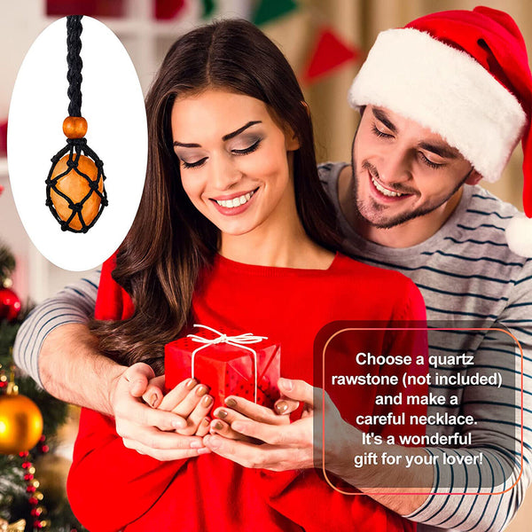 2PCS Empty Stone Holder Necklace Crystal Quartz Gemstone Cage Rope Cord Pendant