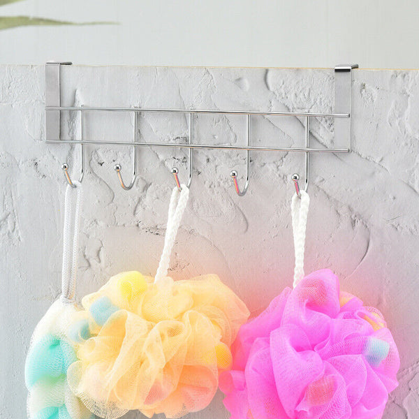 4x 5Hooks Clothes Storage Over Door Hanger Towel Hanging Rack No-Punching Holder