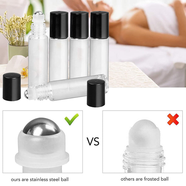 20X 5ml Roller Rollerball Perfume Essential Oil Roll On Ball Clear Glass Bottles