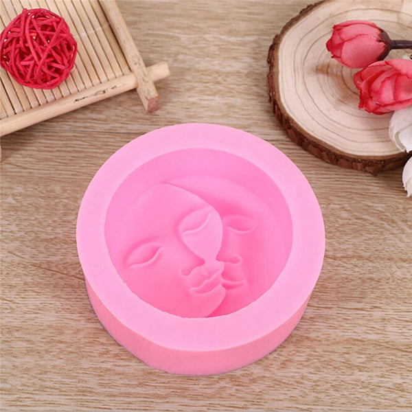 Pink Soap Mold Round Shape Sun Moon Faces Silicone Mould DIY Fondant Decoratipo