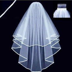 Women Bridal Wedding 2-Tier Veil With Satin Edge Comb Hen's Night White Ivory