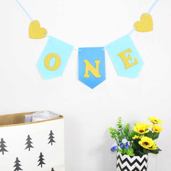 Gold Glitter One Year Old 1st Birthday Banner Flag Baby 1st Birthday Decorations