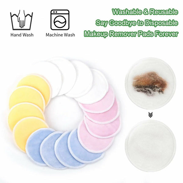 UP 20Pcs Reusable Makeup Remover Pads Bamboo Fiber Organic Cotton Pads Face Eyes