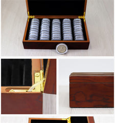 Coin Capsules 50pc – 46mm Cases with Wooden Storage Box