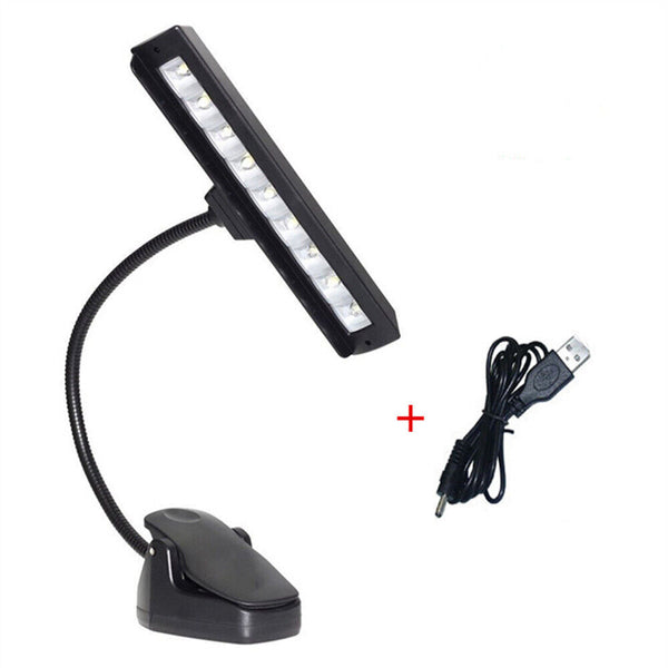 9 LED Flexible Clip-on Music Stand Reading Light Bed Table Desk Lamp Black