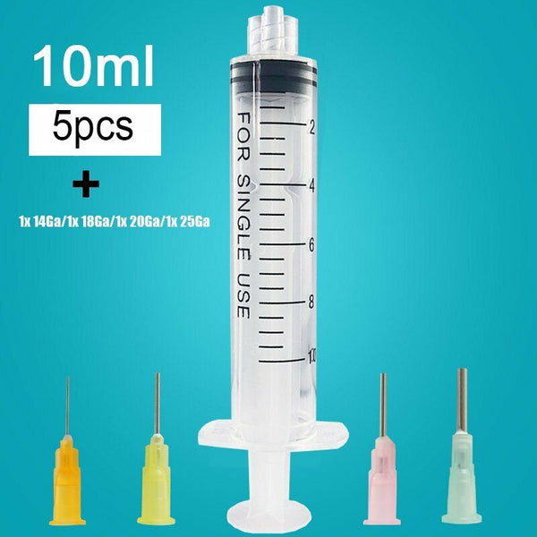 5/10Pcs 1ml 3ml 5ml 10ml Luer Lock Syringes + 14G-25G Blunt Tip Needles and Caps