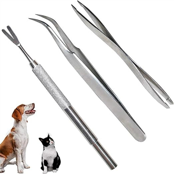 6pcs Pet Cat Dog Tick Remover Tool Stainless Steel Fleas Tweezers Clip Kit Set