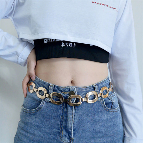 2X Women Metal Chain Retro Belt High Waist Hip Charms Waistband Body Chain adorn