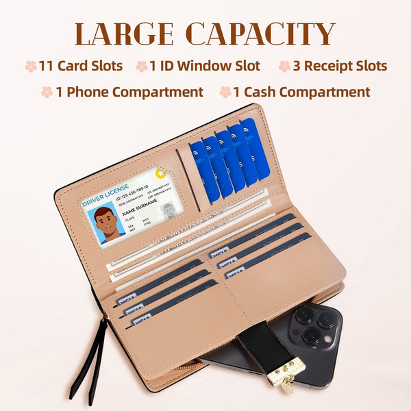 2X Womens Long Leaf Bifold Wallet Leather Card Holder Purse Zipper Buckle Clutch