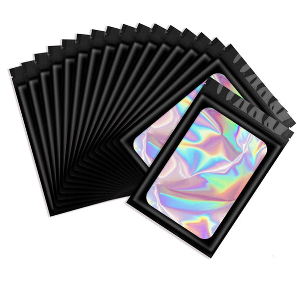 100PCS Mylar Pouch Lock Food Storage Foil Bags Smell Proof Bags Heat Seal Black