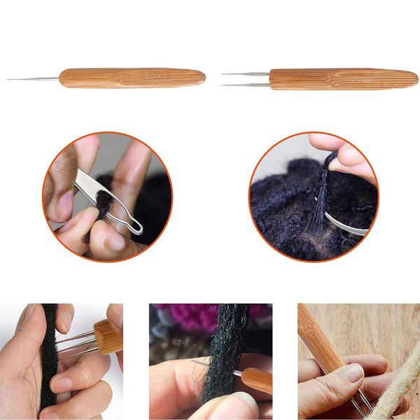 3x Bamboo Crochet Dreadlock Hook Needle Dread Tool Braiding Hair Maintenance Cra