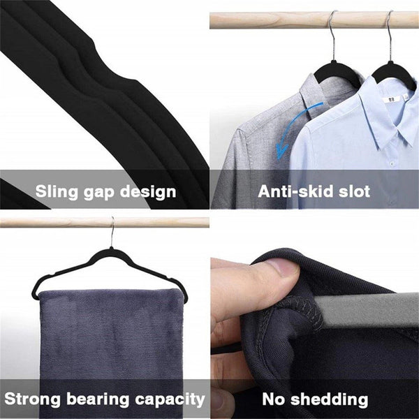 Up 100X Non-Slip Velvet Coat Hangers Space Saving Clothing Hook Rack Shirt Bulk