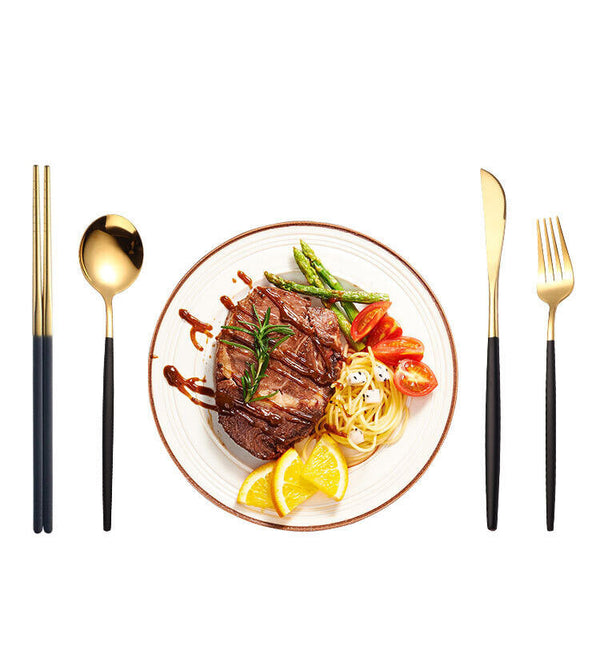 4pcs Cutlery Set Stainless Steel Spoon Fork Knife Chopsticks Kit Travel Gift