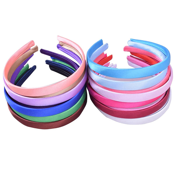 34pcs Girls Womens Plain Satin Alice Band Headband 10mm Ribbon Hoop Hair Band AU
