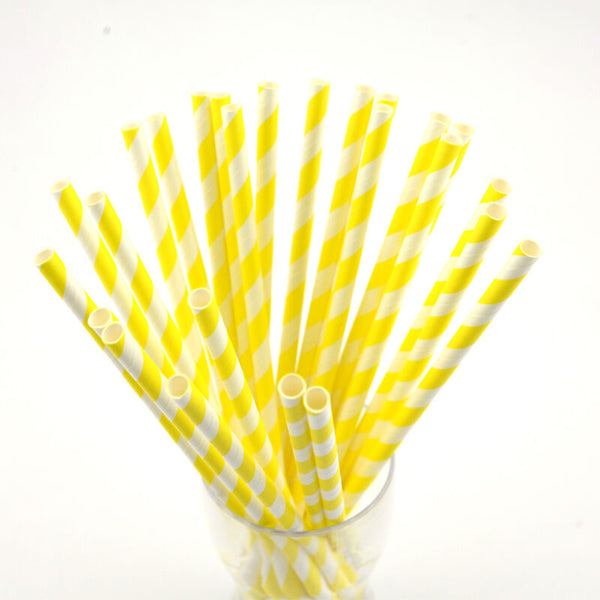 25X Colourful Paper Drinking Straws Straw FOIL Metallic Striped Party Wedding DI