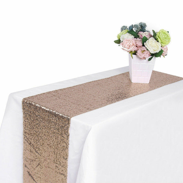 2x 275cm Champagne Sequin Table Runners Cloth Wedding Party Tablecover Tableclot