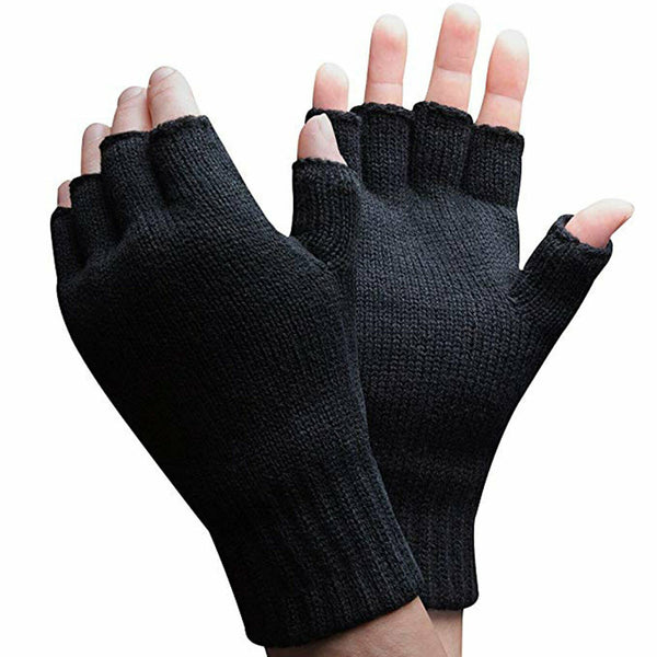 2pairs Winter Fingerless Gloves Open Finger Black Soft Warm Knitted Glove Unisex